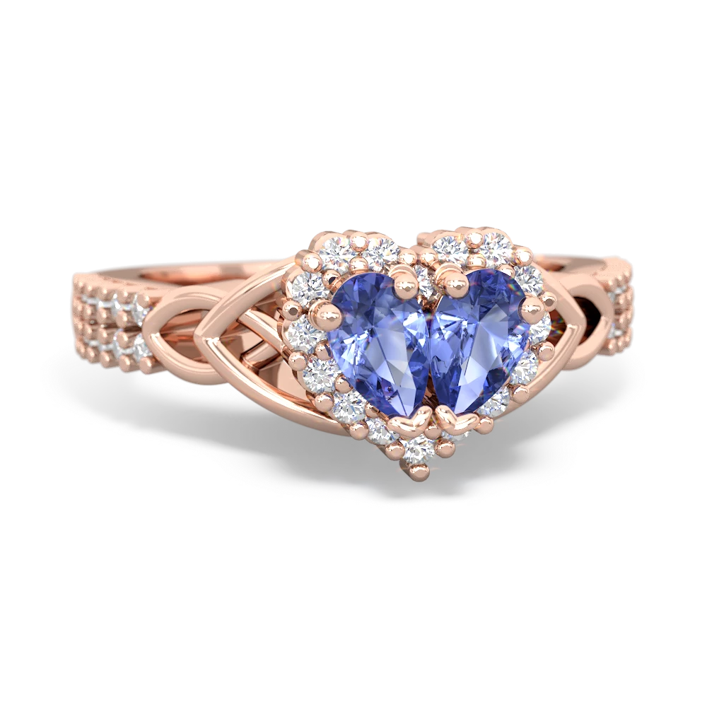 Tanzanite Celtic Knot Two Hearts As One 14K Rose Gold ring R2644HRT