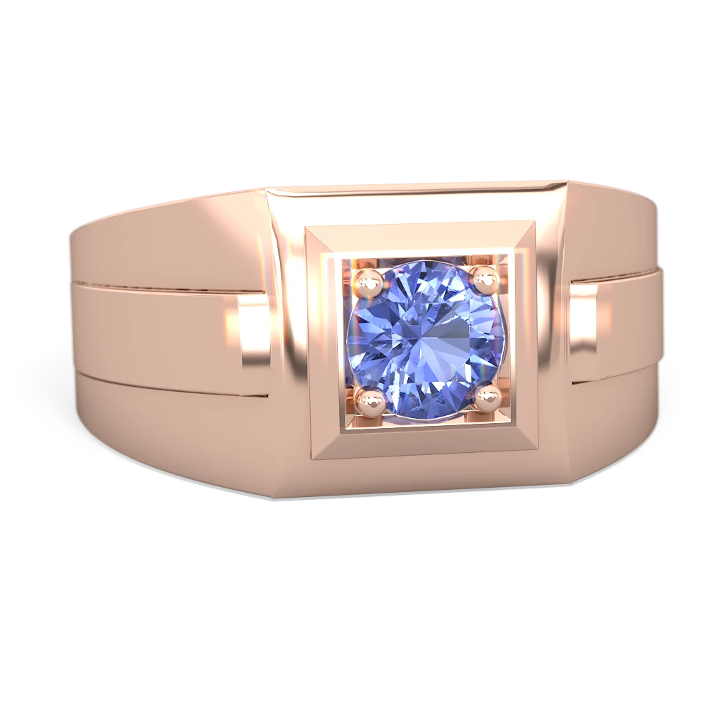 Tanzanite Men's Squared Circle 14K Rose Gold ring R0480