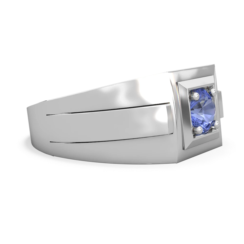 Tanzanite Men's Squared Circle 14K White Gold ring R0480