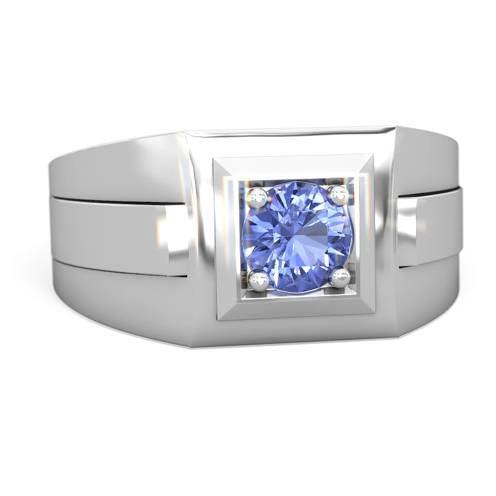 Tanzanite Men's Squared Circle 14K White Gold ring R0480