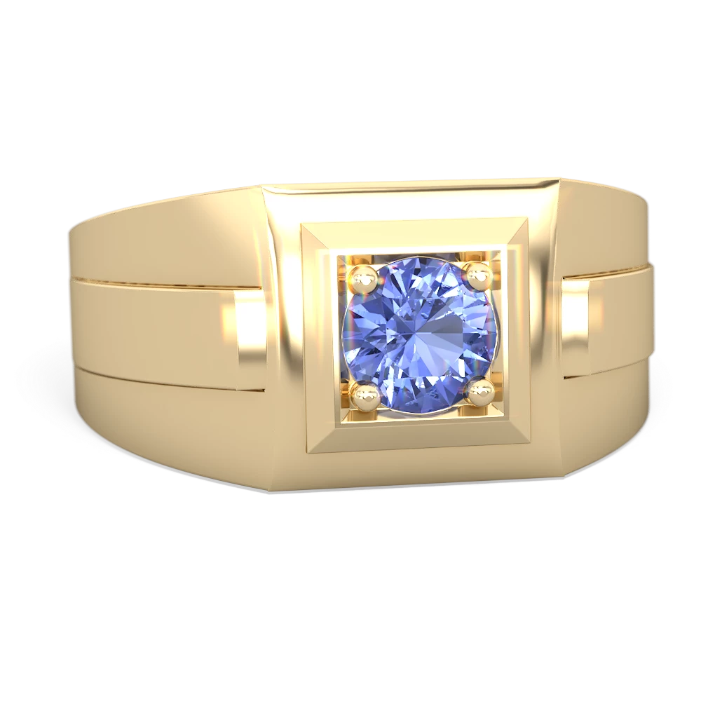 Tanzanite Men's Squared Circle 14K Yellow Gold ring R0480