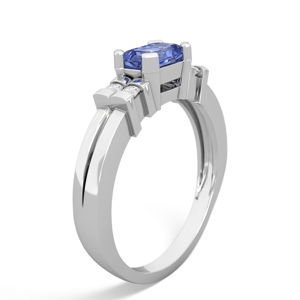 Tanzanite Art Deco East-West 14K White Gold ring R2590