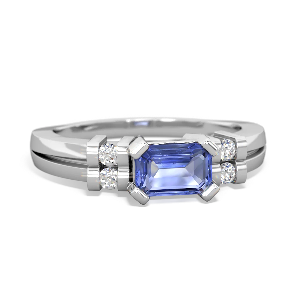 Tanzanite Art Deco East-West 14K White Gold ring R2590