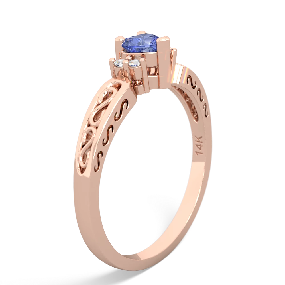 Tanzanite Filligree Scroll Heart 14K Rose Gold ring R2429