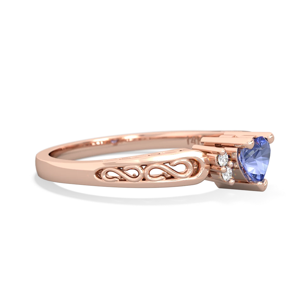 Tanzanite Filligree Scroll Heart 14K Rose Gold ring R2429