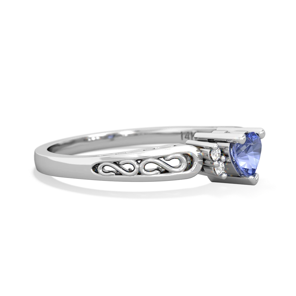 Tanzanite Filligree Scroll Heart 14K White Gold ring R2429