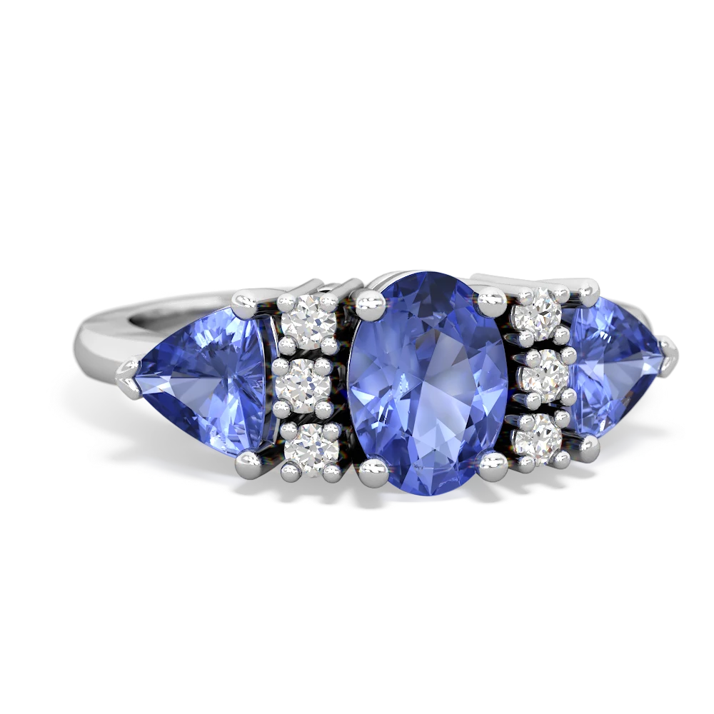 Tanzanite Antique Style Three Stone 14K White Gold ring R2186