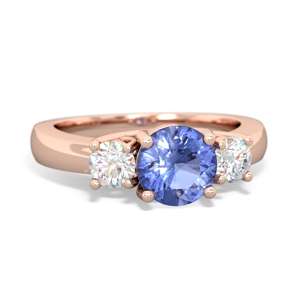 Tanzanite Diamond Three Stone Round Trellis 14K Rose Gold ring R4018