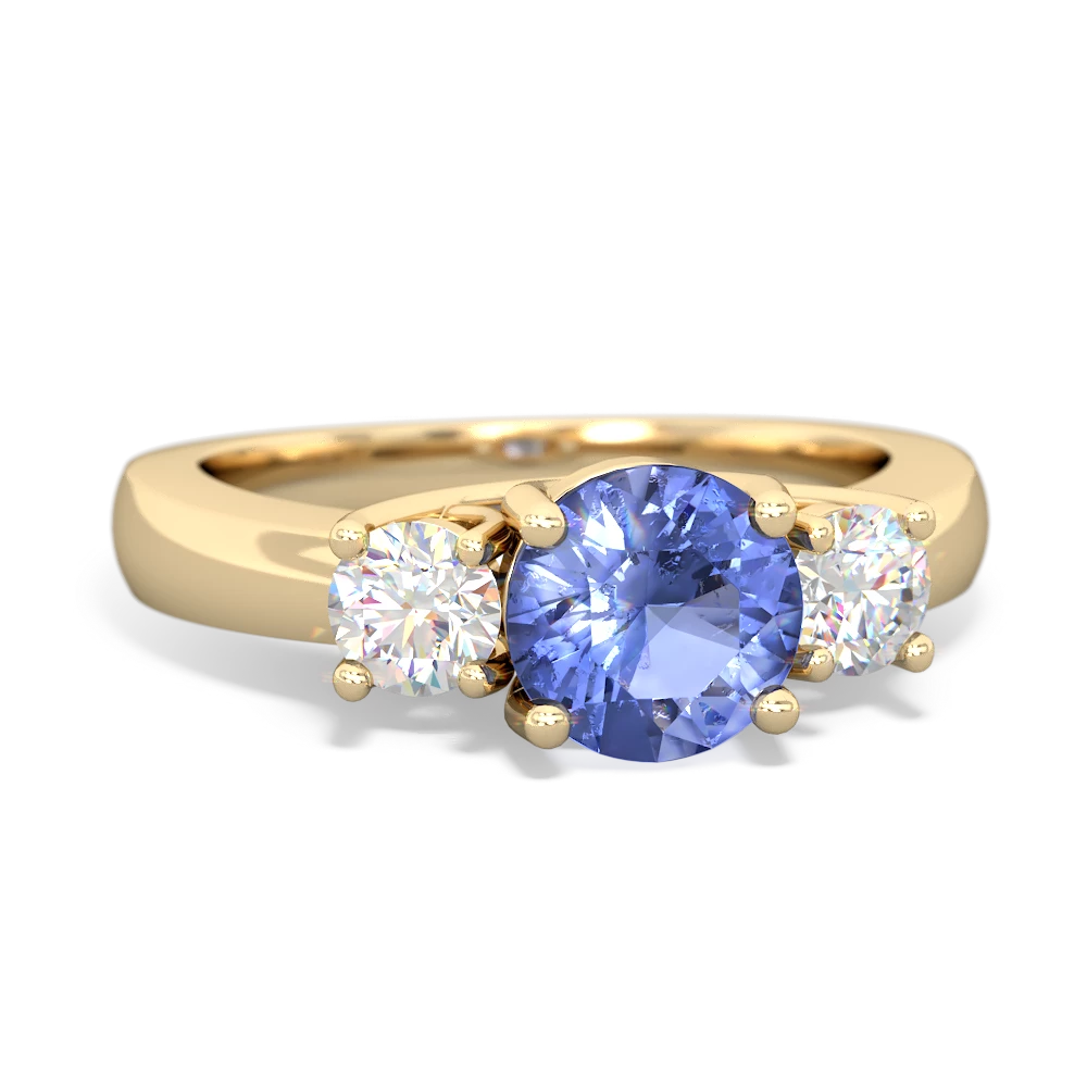 Tanzanite Diamond Three Stone Round Trellis 14K Yellow Gold ring R4018