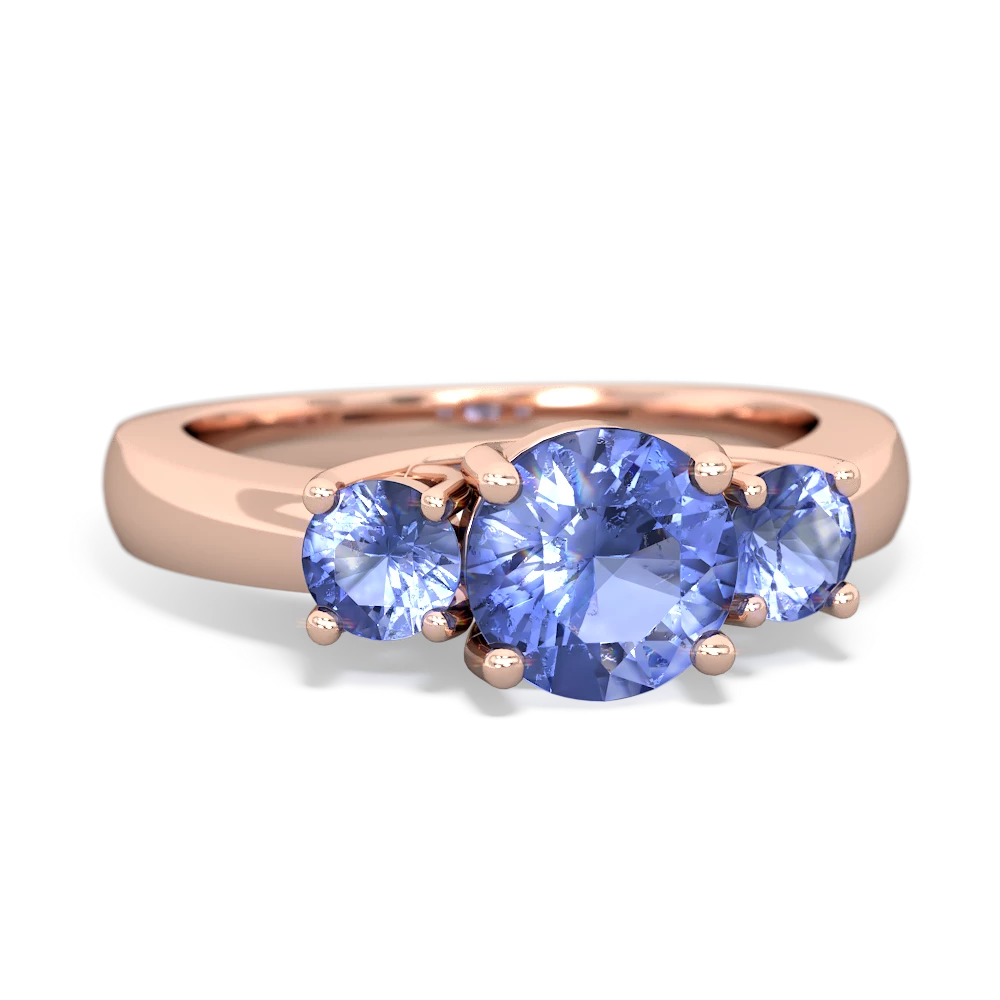 Tanzanite Three Stone Round Trellis 14K Rose Gold ring R4018