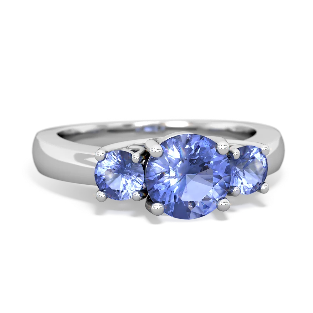 Tanzanite Three Stone Round Trellis 14K White Gold ring R4018