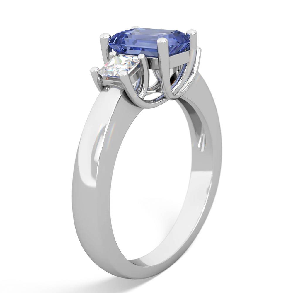 Tanzanite Diamond Three Stone Emerald-Cut Trellis 14K White Gold ring R4021