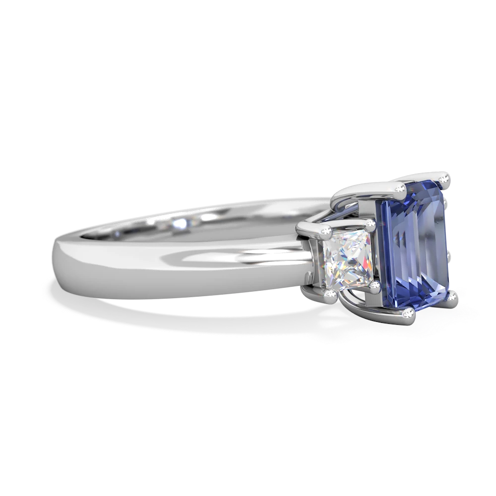 Tanzanite Diamond Three Stone Emerald-Cut Trellis 14K White Gold ring R4021