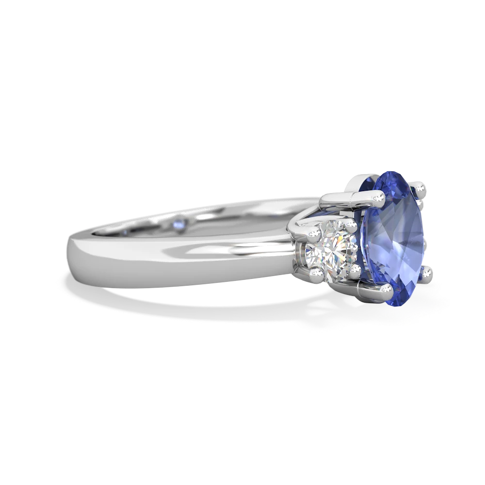 Tanzanite Diamond Three Stone Oval Trellis 14K White Gold ring R4024