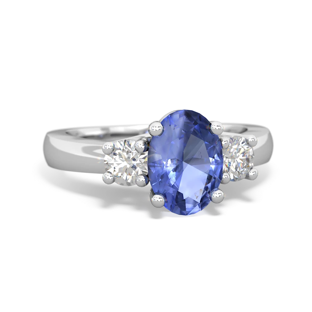 Tanzanite Diamond Three Stone Oval Trellis 14K White Gold ring R4024