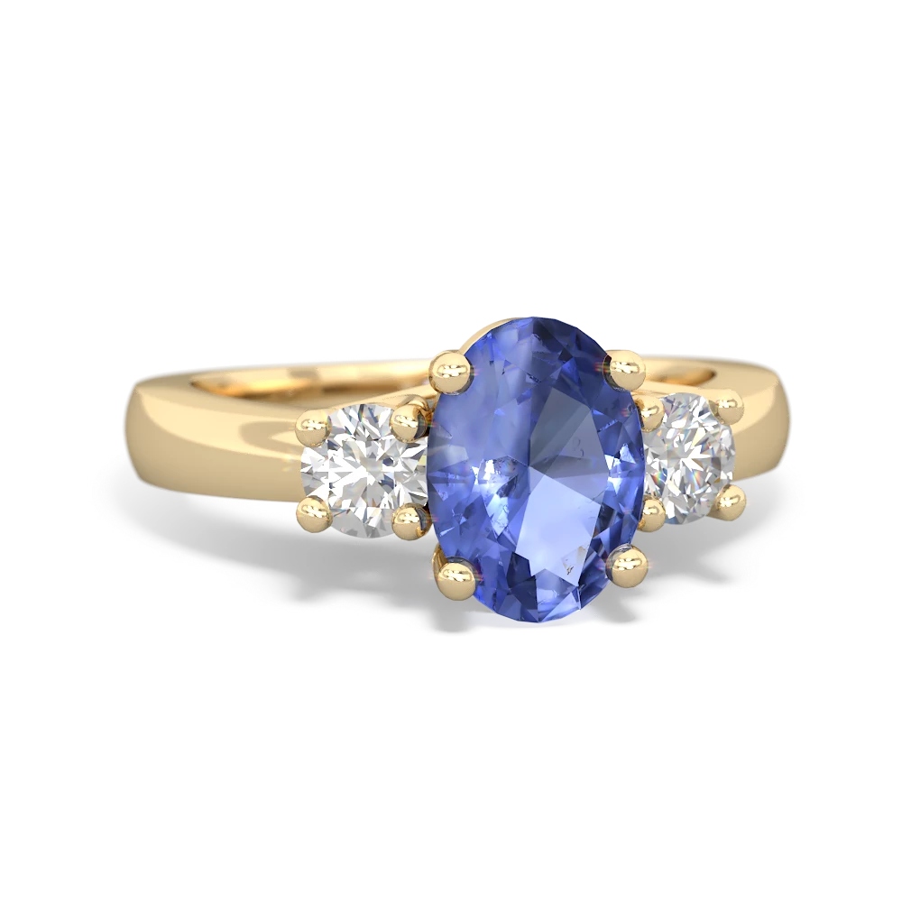 Tanzanite Diamond Three Stone Oval Trellis 14K Yellow Gold ring R4024