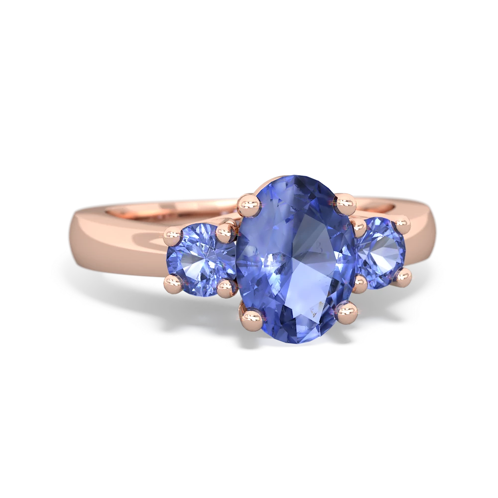 Tanzanite Three Stone Oval Trellis 14K Rose Gold ring R4024