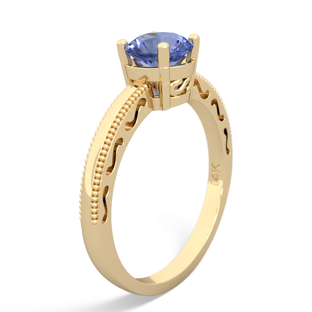 Tanzanite Milgrain Filigree 14K Yellow Gold ring R5090