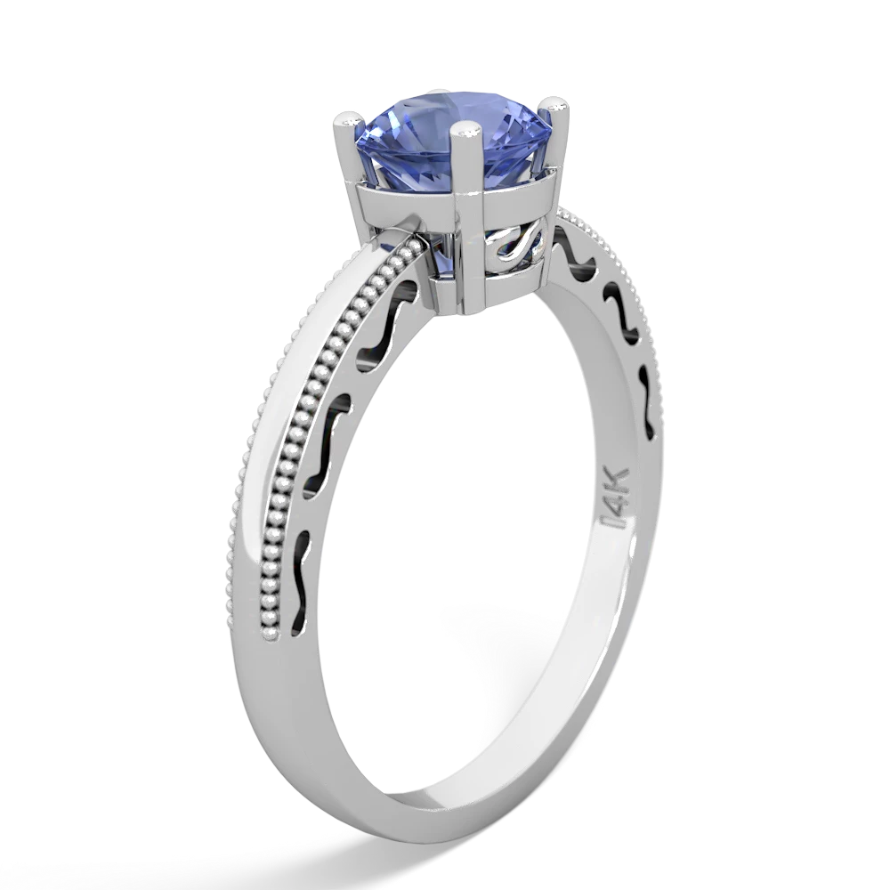 Tanzanite Milgrain Filigree 14K White Gold ring R5090