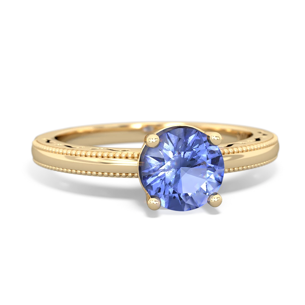 Tanzanite Milgrain Filigree 14K Yellow Gold ring R5090