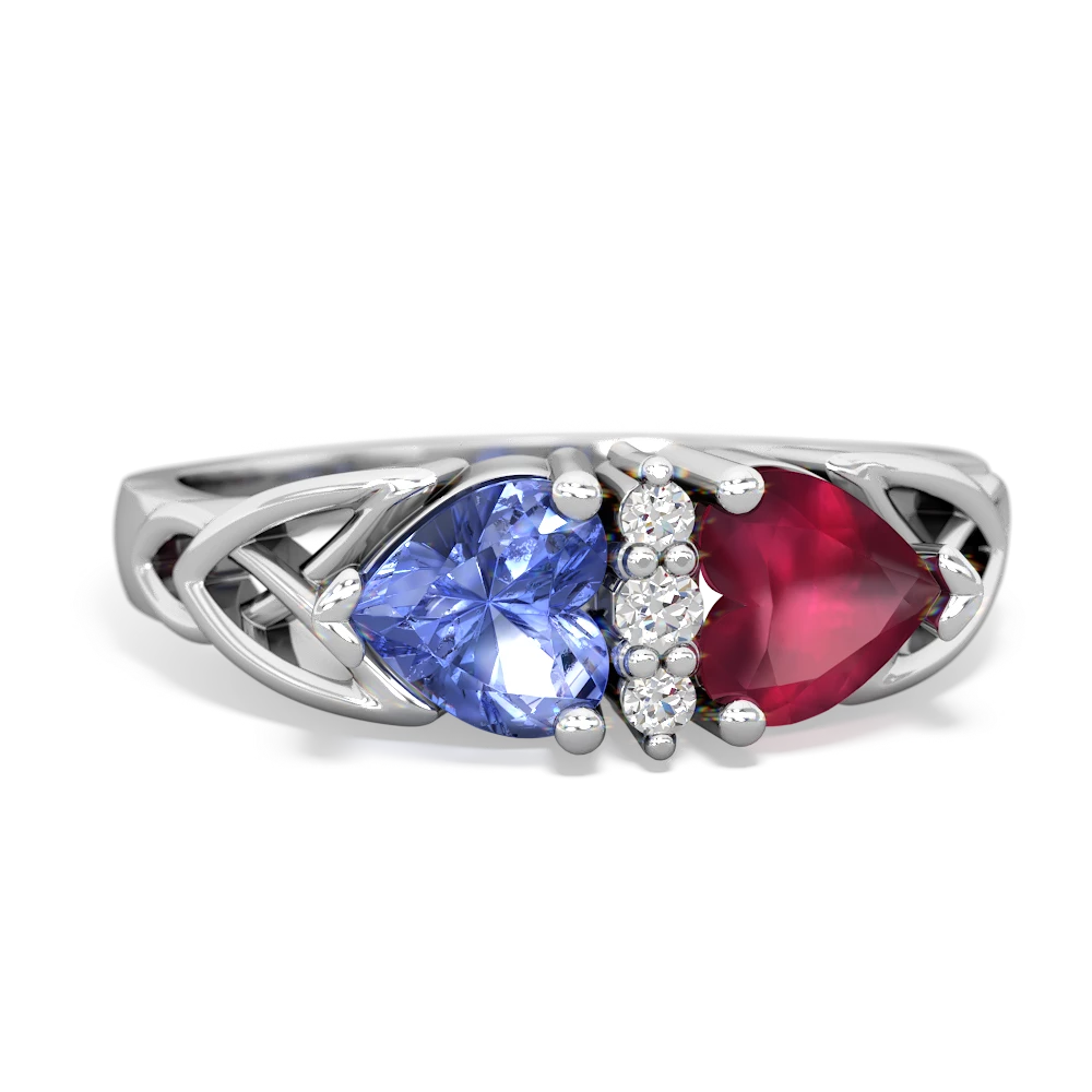 Tanzanite Celtic Knot Double Heart 14K White Gold ring R5040