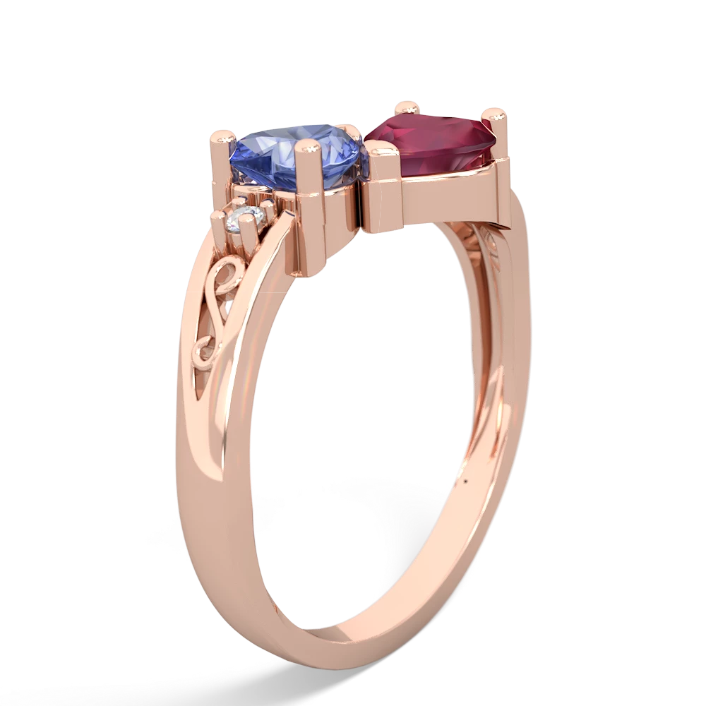 Tanzanite Snuggling Hearts 14K Rose Gold ring R2178