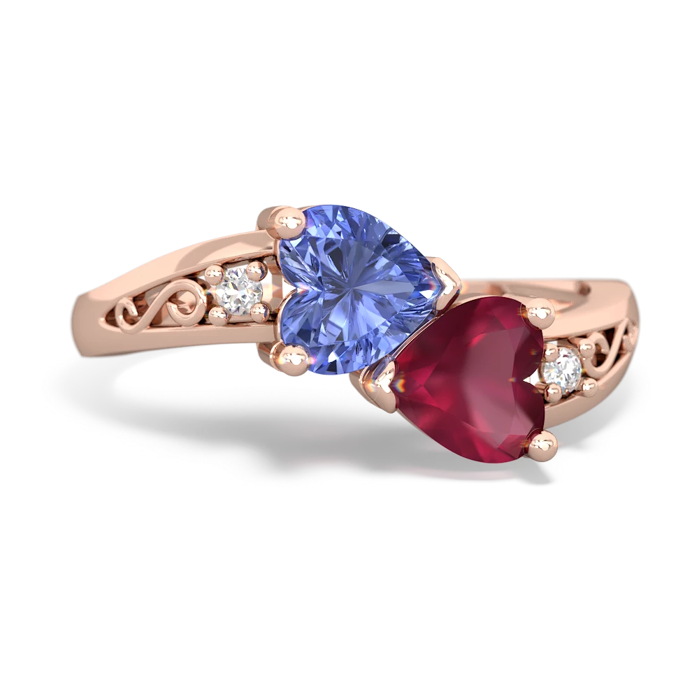 Tanzanite Snuggling Hearts 14K Rose Gold ring R2178