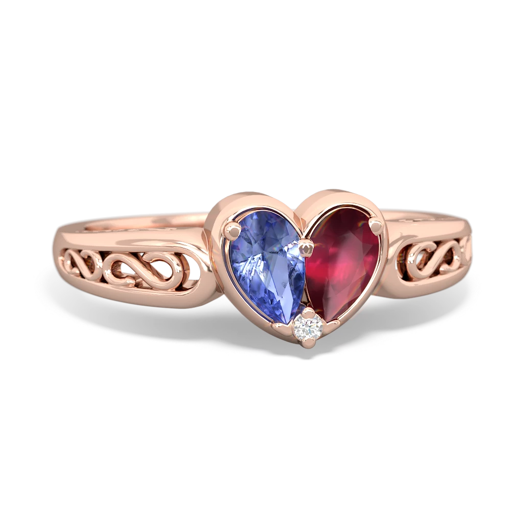 Tanzanite Filligree 'One Heart' 14K Rose Gold ring R5070