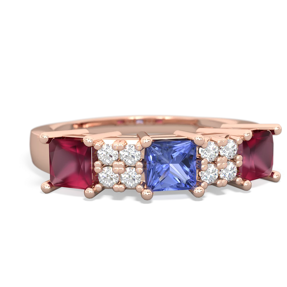 Tanzanite Three Stone Diamond Cluster 14K Rose Gold ring R2592