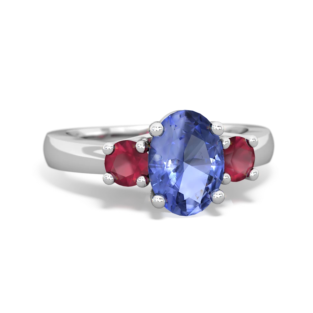 Tanzanite Three Stone Oval Trellis 14K White Gold ring R4024