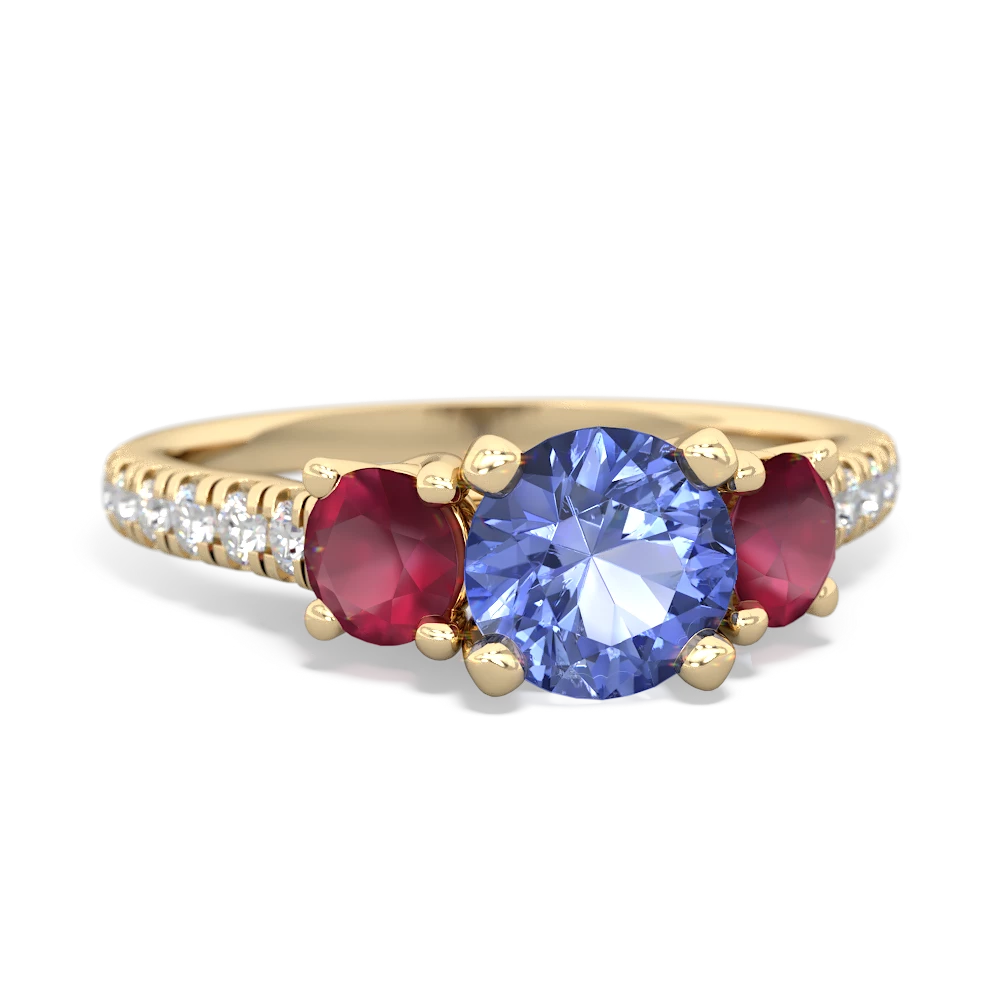 Tanzanite Pave Trellis 14K Yellow Gold ring R5500