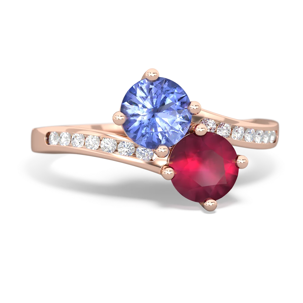 Tanzanite Channel Set Two Stone 14K Rose Gold ring R5303