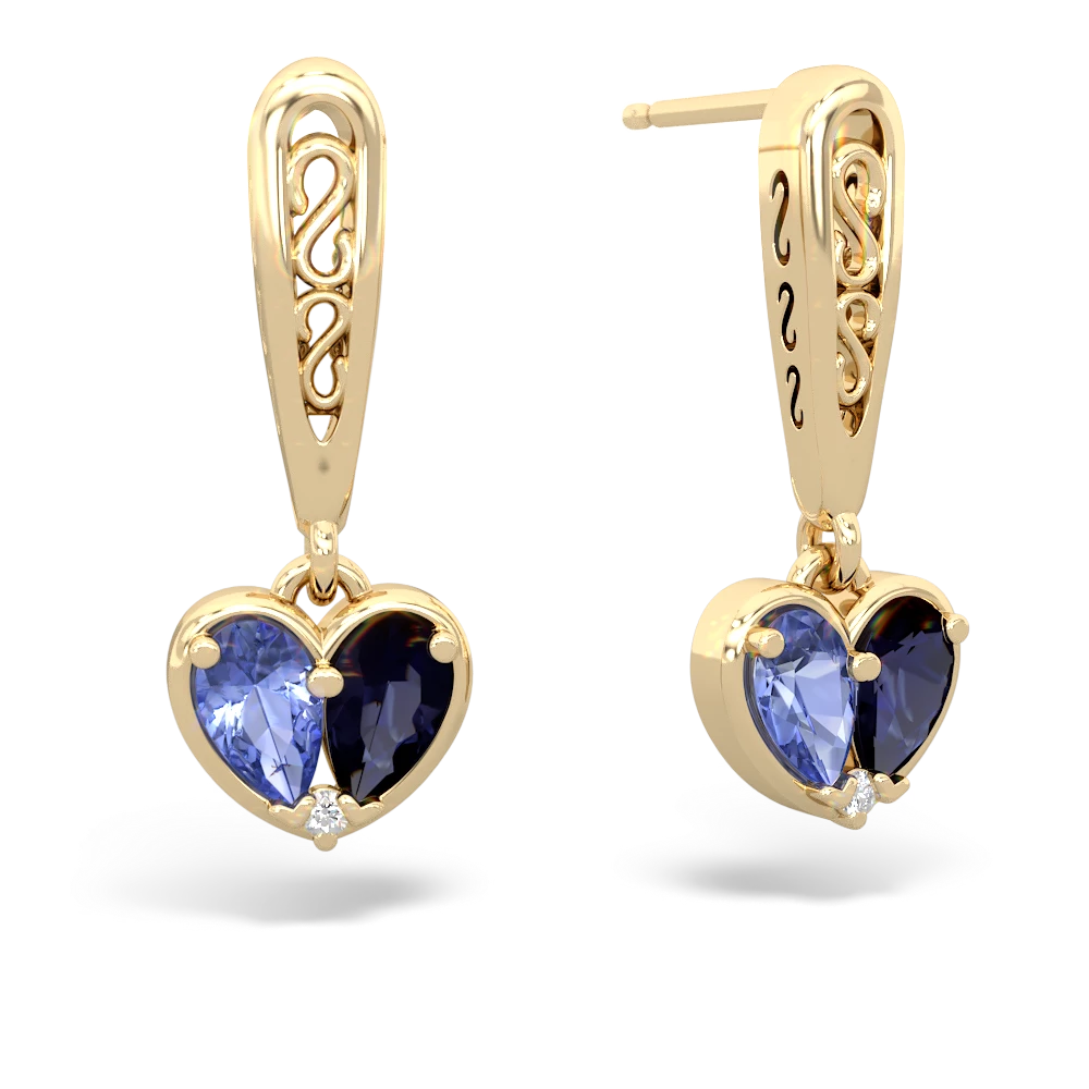 Tanzanite Filligree Heart 14K Yellow Gold earrings E5070