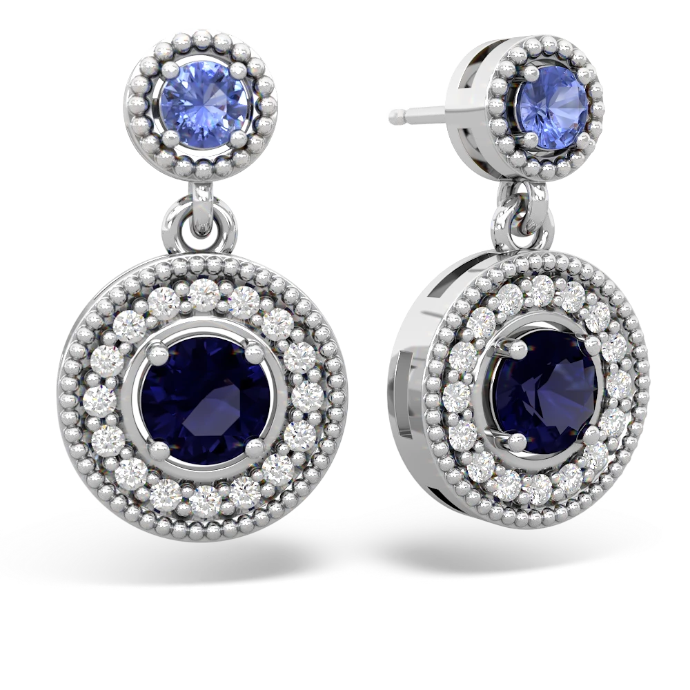 Tanzanite Halo Dangle 14K White Gold earrings E5319