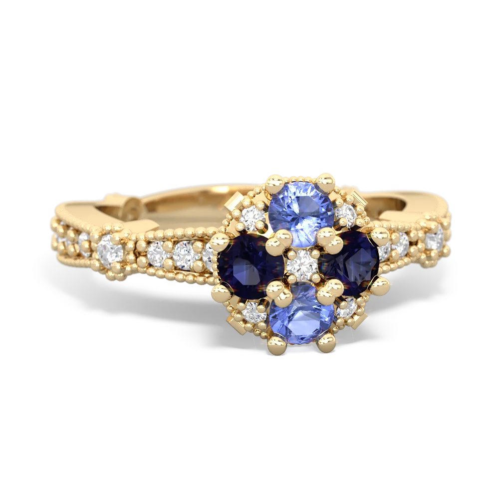 Tanzanite Sparkling Tiara Cluster 14K Yellow Gold ring R26293RD