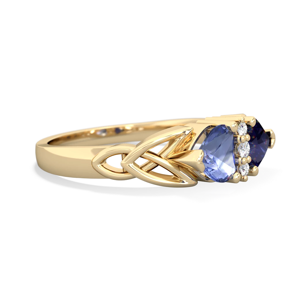 Tanzanite Celtic Knot Double Heart 14K Yellow Gold ring R5040