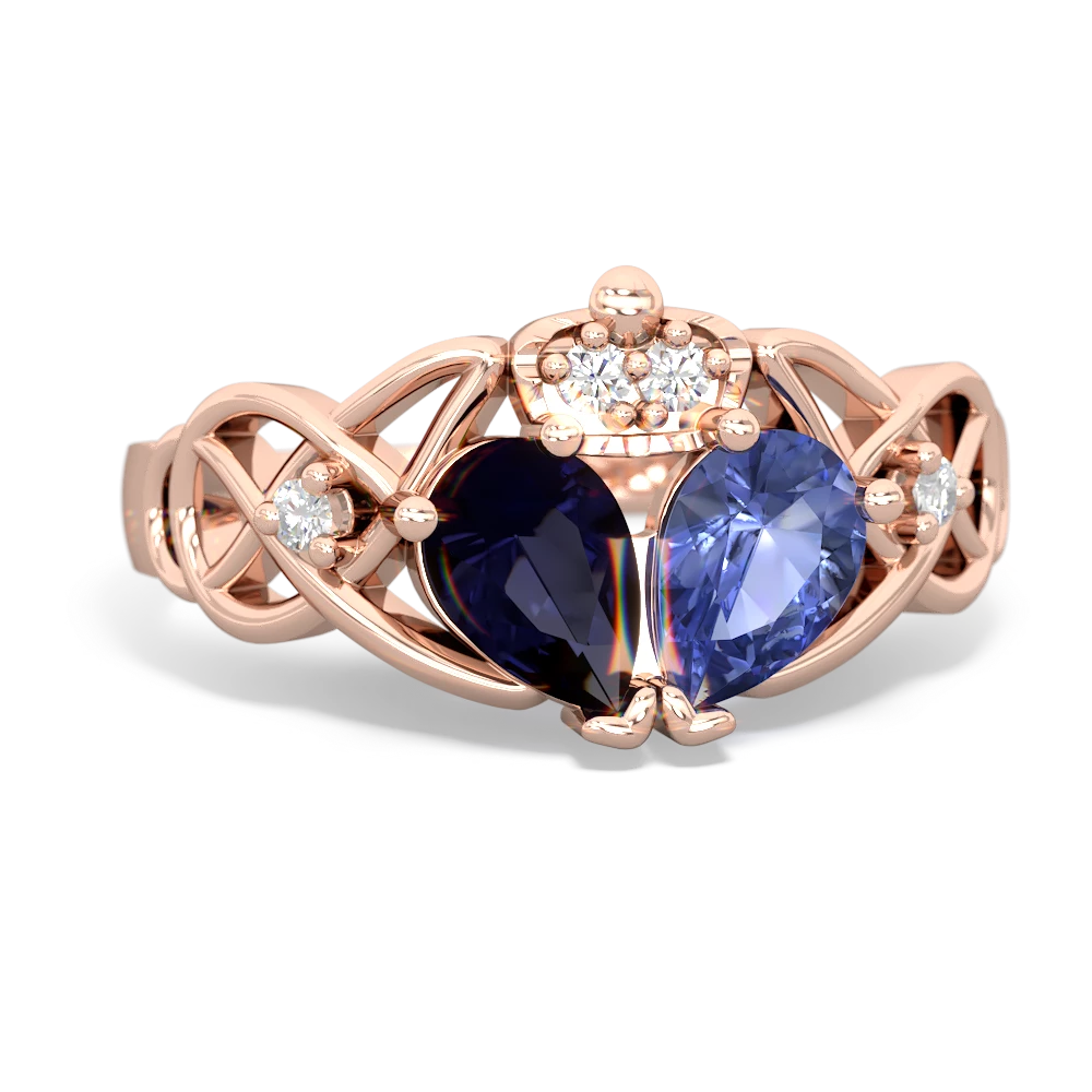 Tanzanite 'One Heart' Celtic Knot Claddagh 14K Rose Gold ring R5322