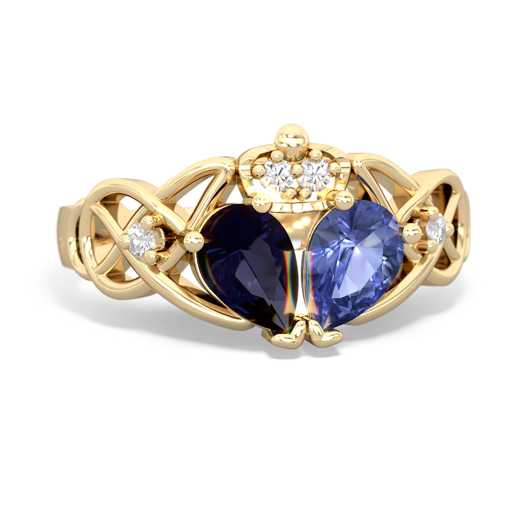 Tanzanite 'One Heart' Celtic Knot Claddagh 14K Yellow Gold ring R5322