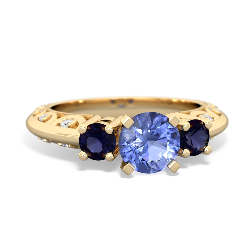 Tanzanite Art Deco Eternal Embrace Engagement 14K Yellow Gold ring C2003