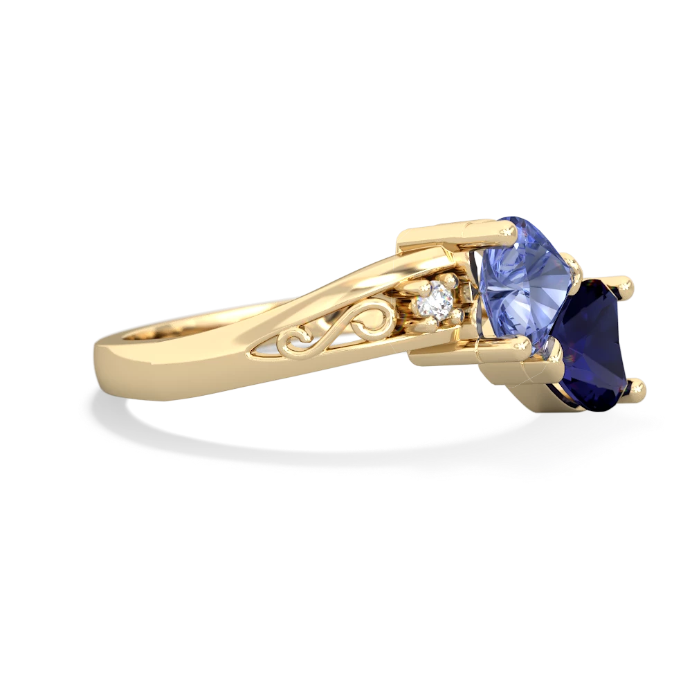 Tanzanite Snuggling Hearts 14K Yellow Gold ring R2178