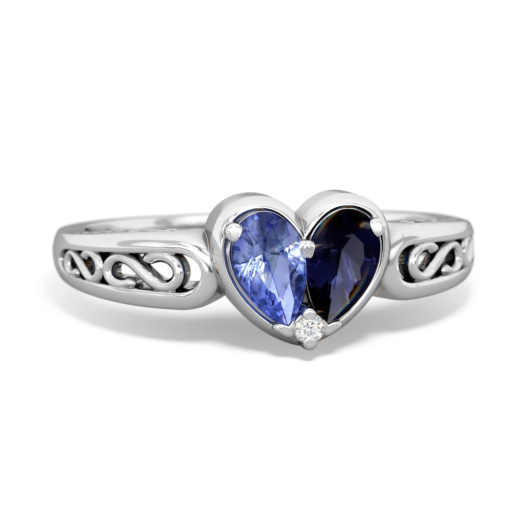 Tanzanite Filligree 'One Heart' 14K White Gold ring R5070