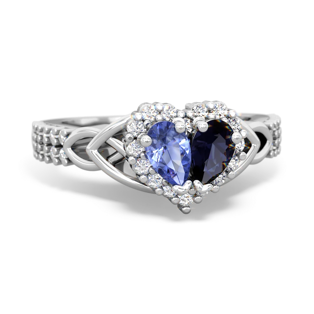 Tanzanite Celtic Knot Two Hearts As One 14K White Gold ring R2644HRT