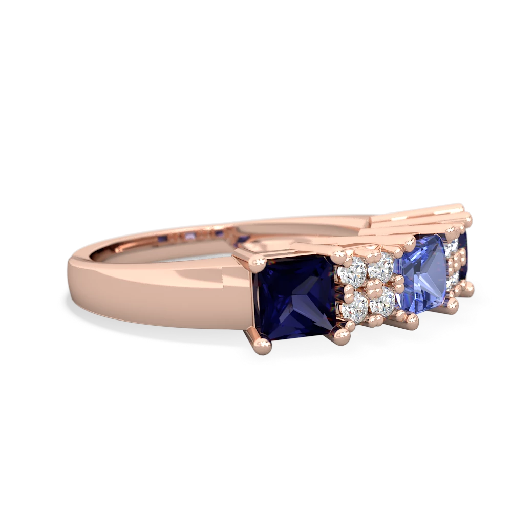 Tanzanite Three Stone Diamond Cluster 14K Rose Gold ring R2592