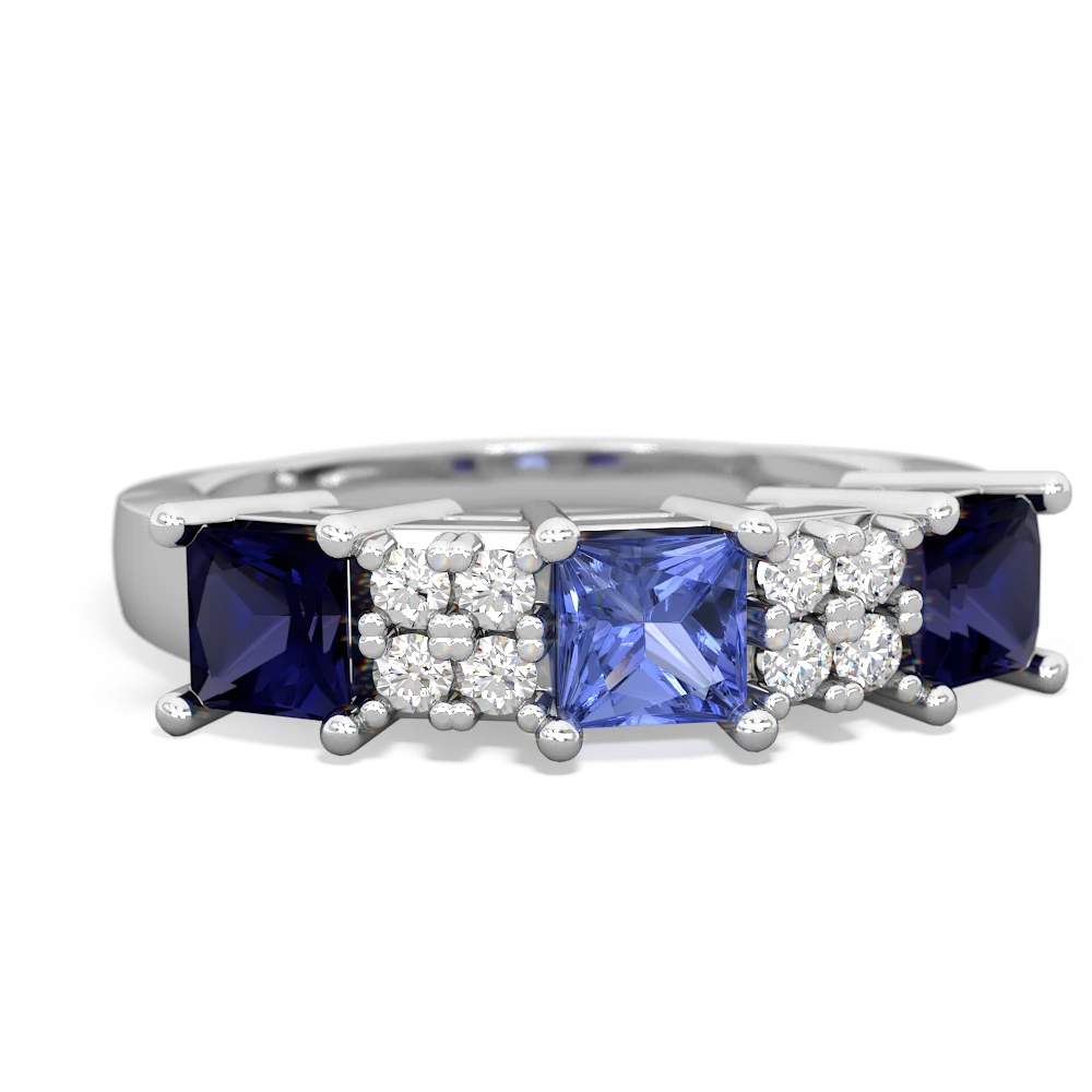 Tanzanite Three Stone Diamond Cluster 14K White Gold ring R2592