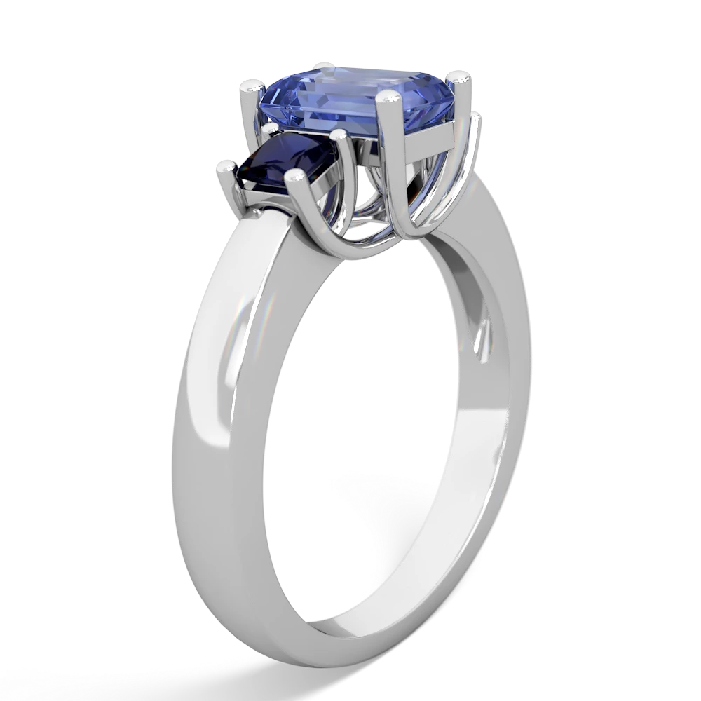 Tanzanite Three Stone Emerald-Cut Trellis 14K White Gold ring R4021