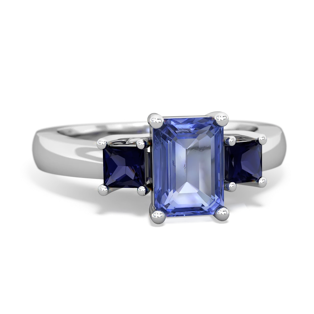 Tanzanite Three Stone Emerald-Cut Trellis 14K White Gold ring R4021