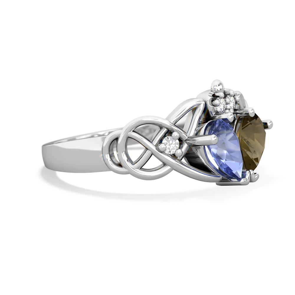 Tanzanite 'One Heart' Celtic Knot Claddagh 14K White Gold ring R5322