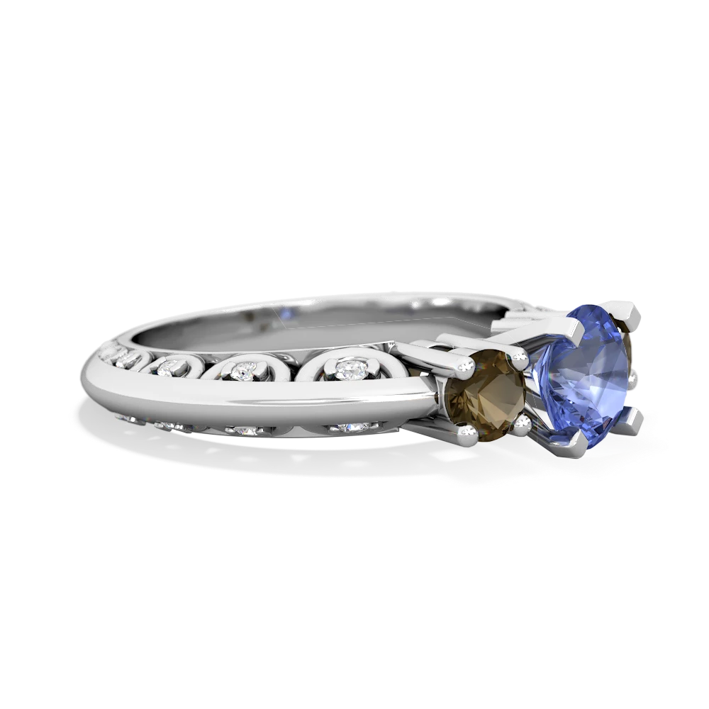 Tanzanite Art Deco Eternal Embrace Engagement 14K White Gold ring C2003