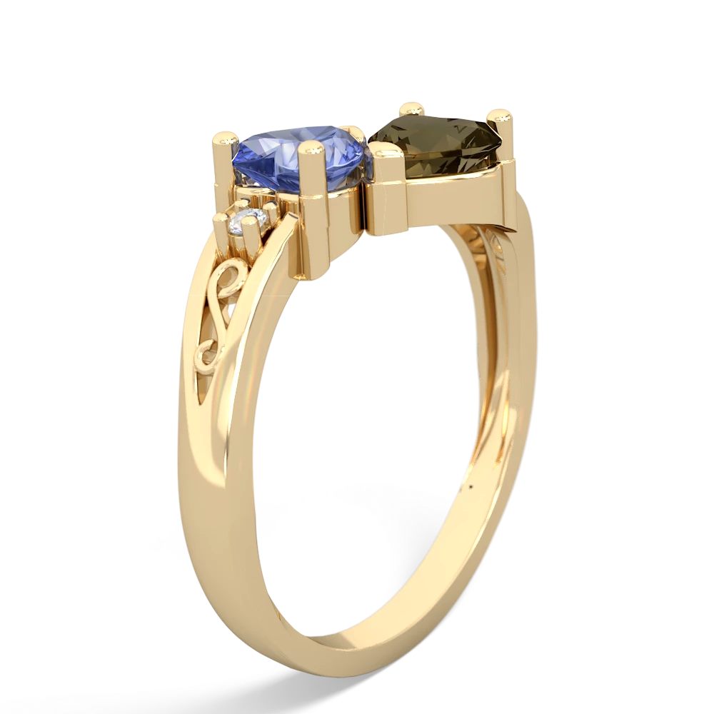 Tanzanite Snuggling Hearts 14K Yellow Gold ring R2178