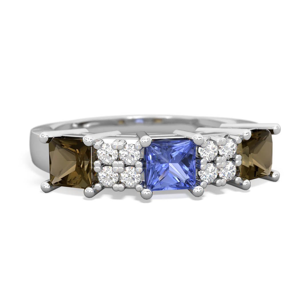 Tanzanite Three Stone Diamond Cluster 14K White Gold ring R2592